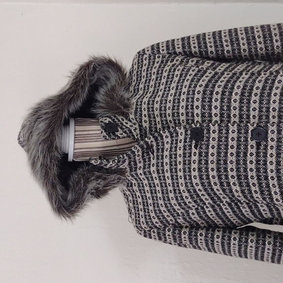 JACK by BB Dakota Wool Blend Tweed Button Front Coat w/ Faux Fur Hood Size M - Picture 13 of 16